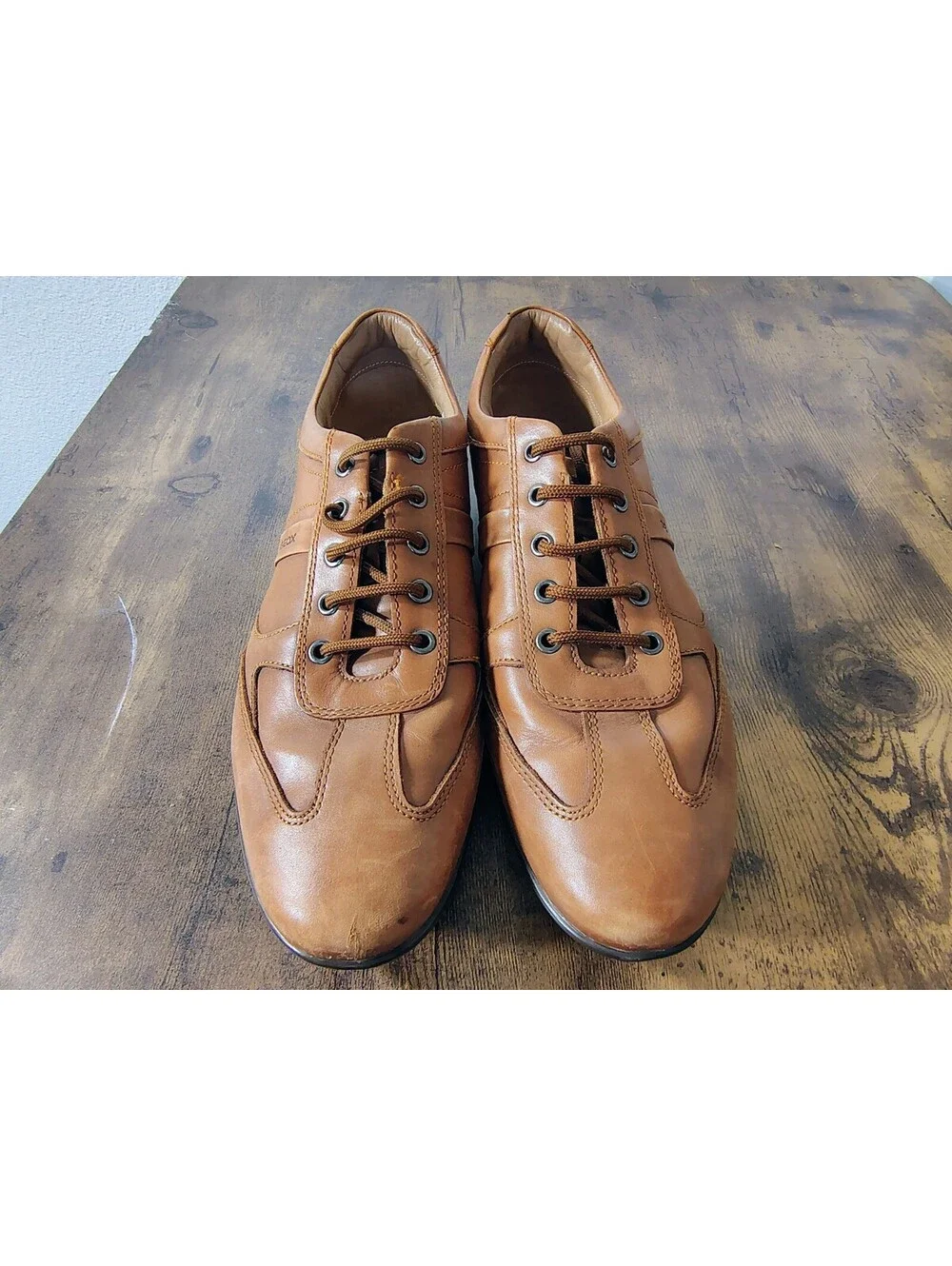 Geox Uomo Symbol Mens 45 US 12 Brown Cotto Leather Oxford Sneaker Italian Shoes